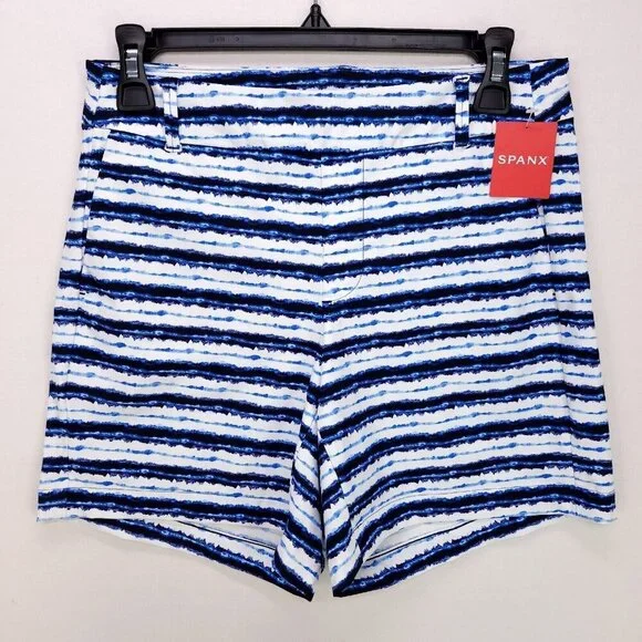 Spanx Sunshine 6” Shorts Pull On Stretch Womens Small Blue Stripe Athletic Swim - Picture 2 of 11